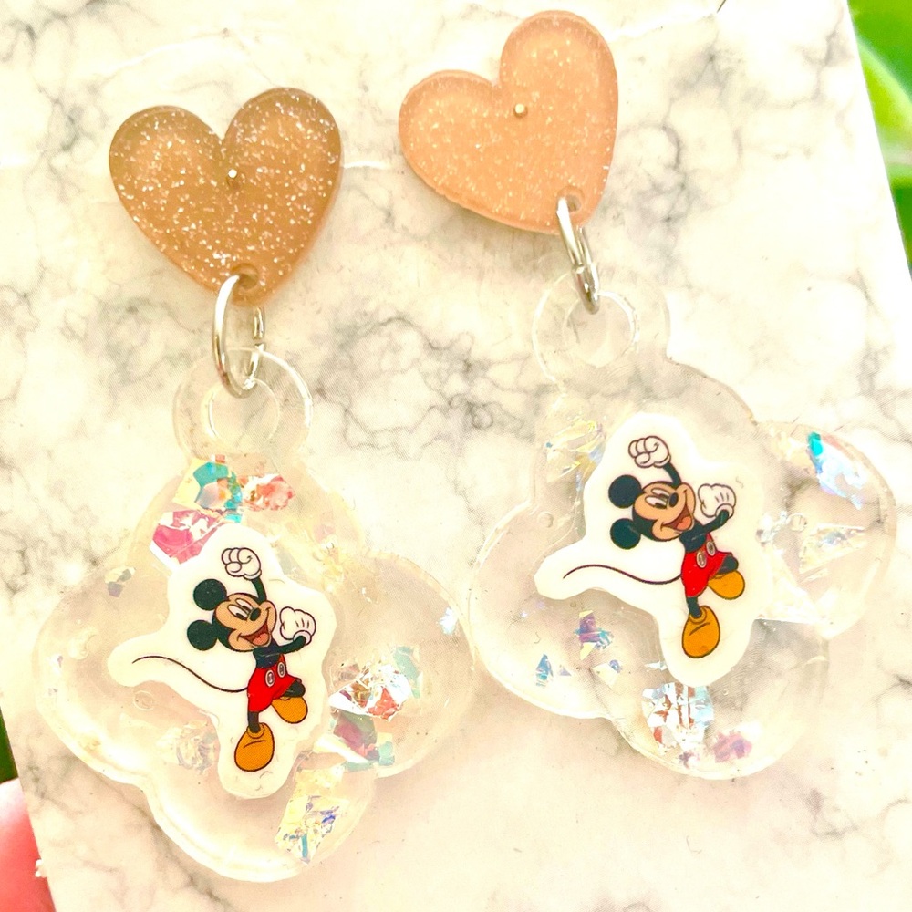 Mickey Acrylic Heart Dangle Earrings